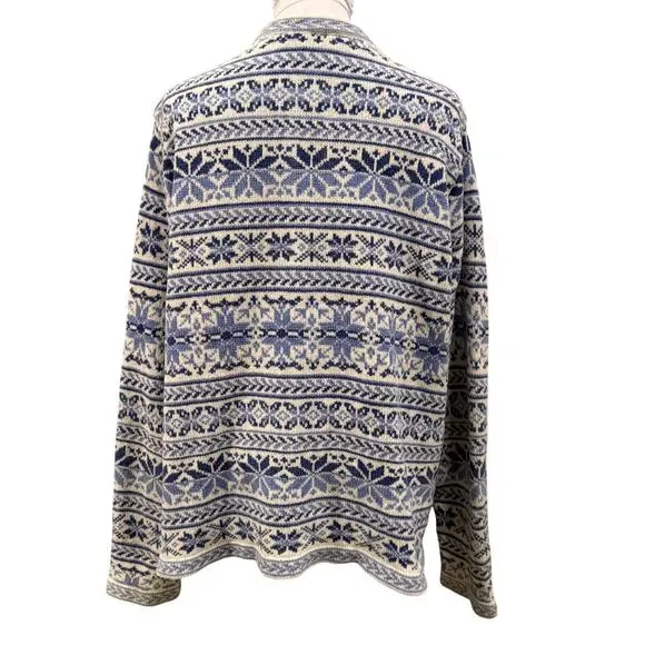 Croft Barrow Nordic Fair Isle Cardigan Blue White XL Snow Ski Grandmacore Cabin - Picture 2 of 9